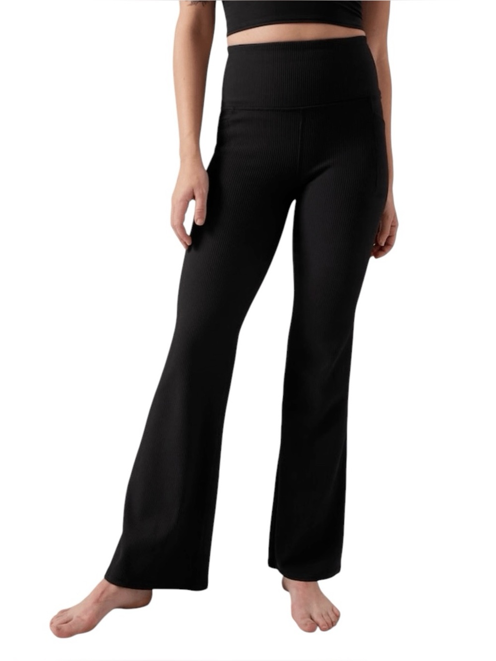 Athleta Salutation Stash Black Rib Flare Leggings Size Medium